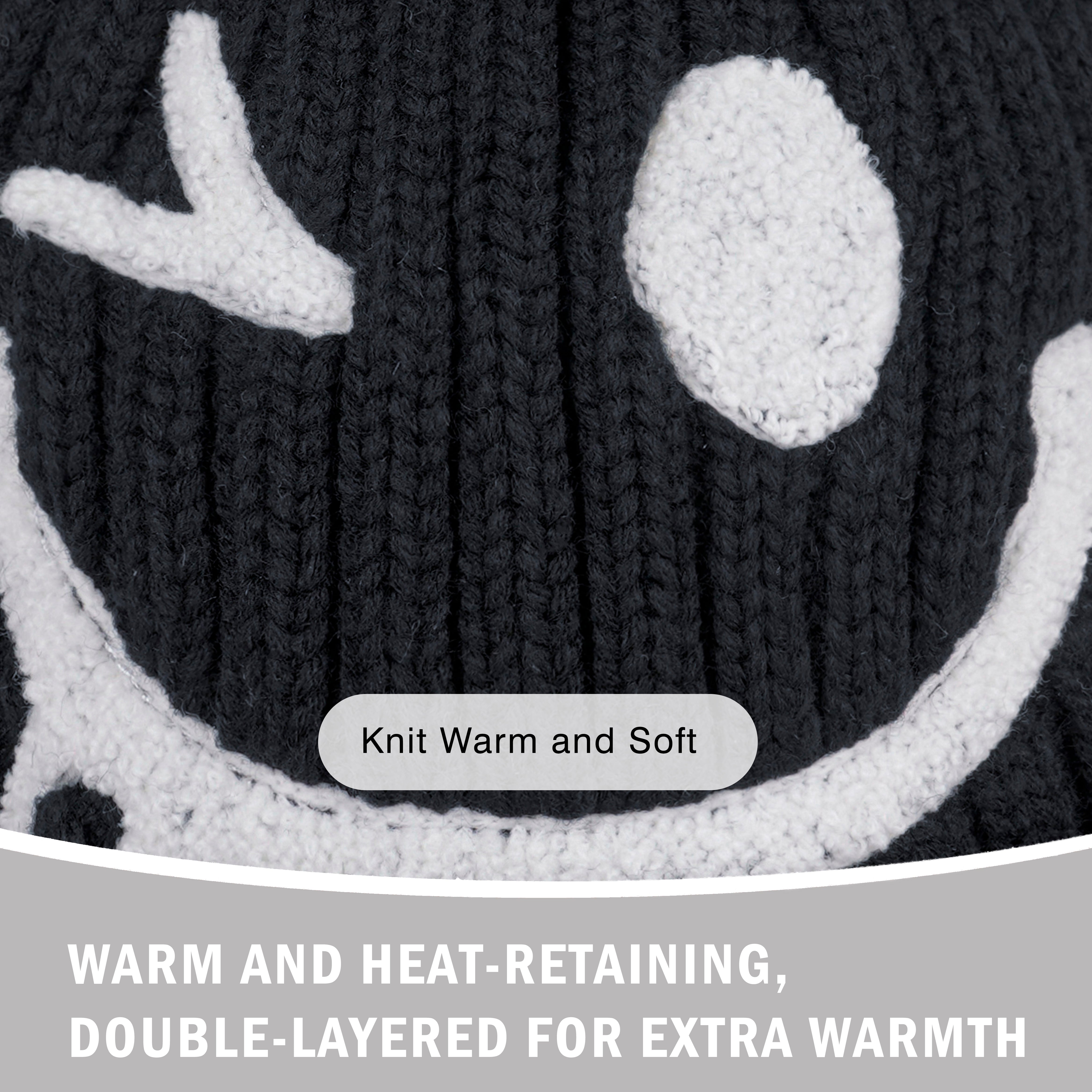 Smiley Pom Knit Beanie