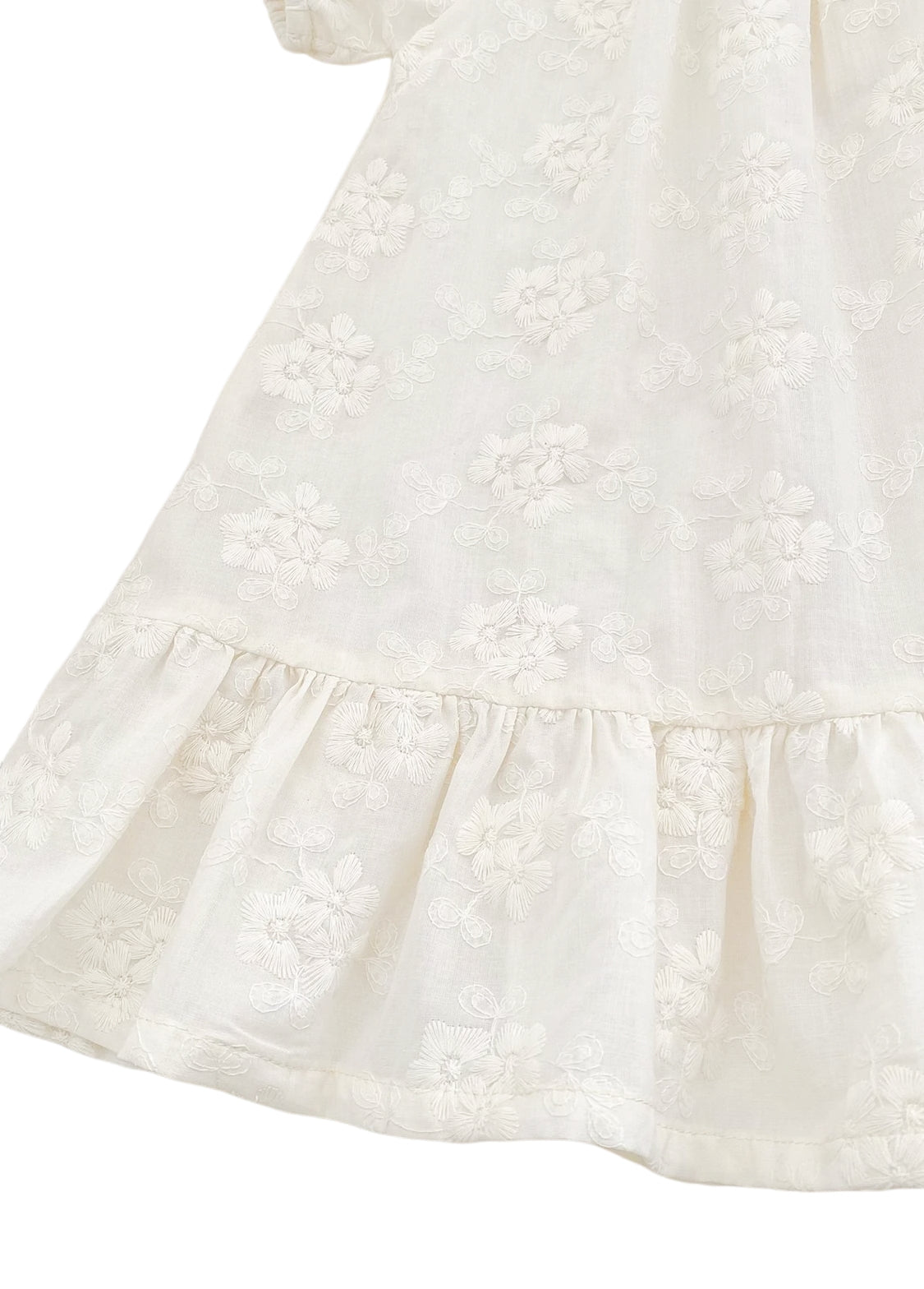 Girls Sweet Retro Three-dimensional Floral Embroidered Puff Sleeve Dress