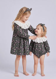 Girls Sweet Floral Dollar Collar Dress With Headband
