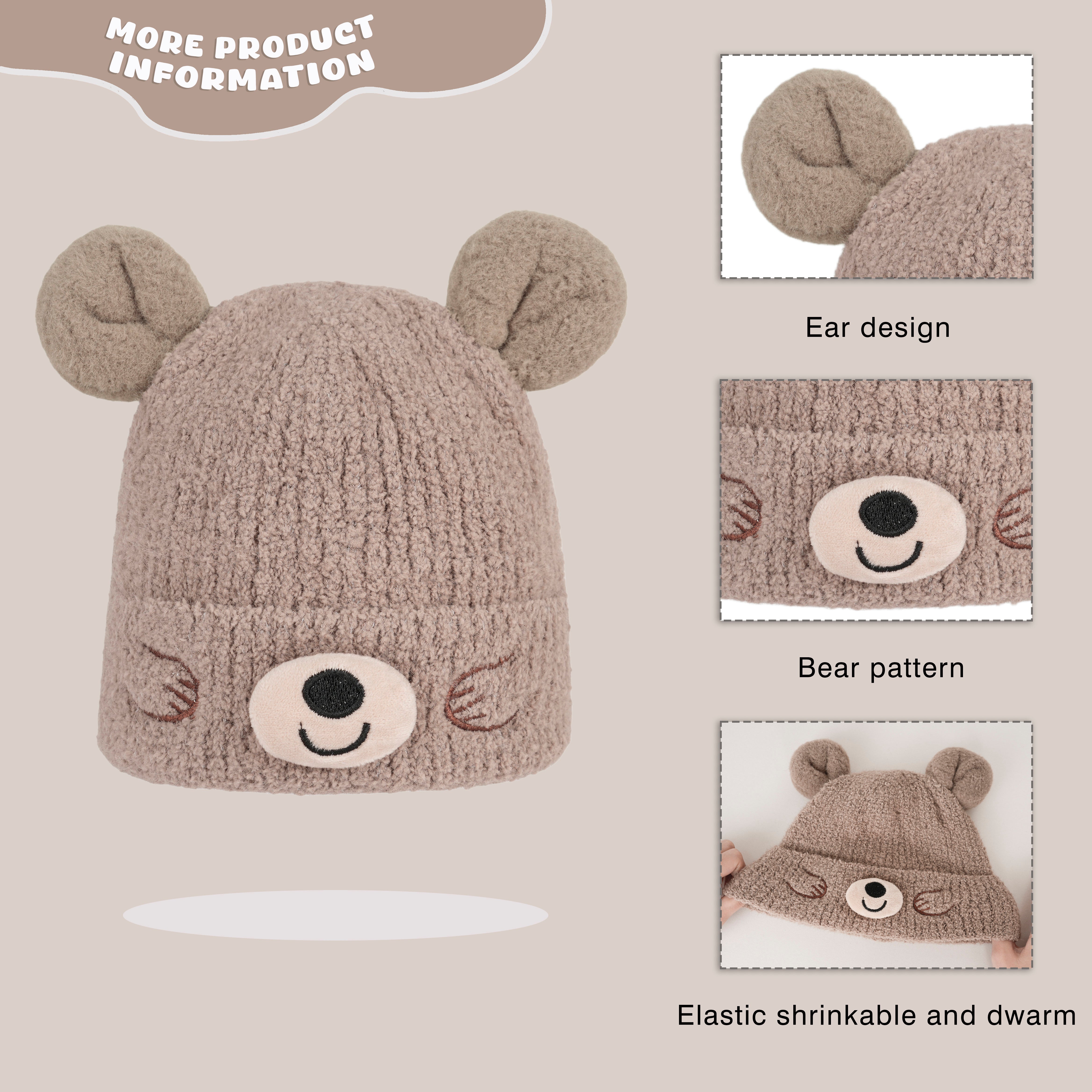 Plush Bear Ear Fleece Beanie Hat