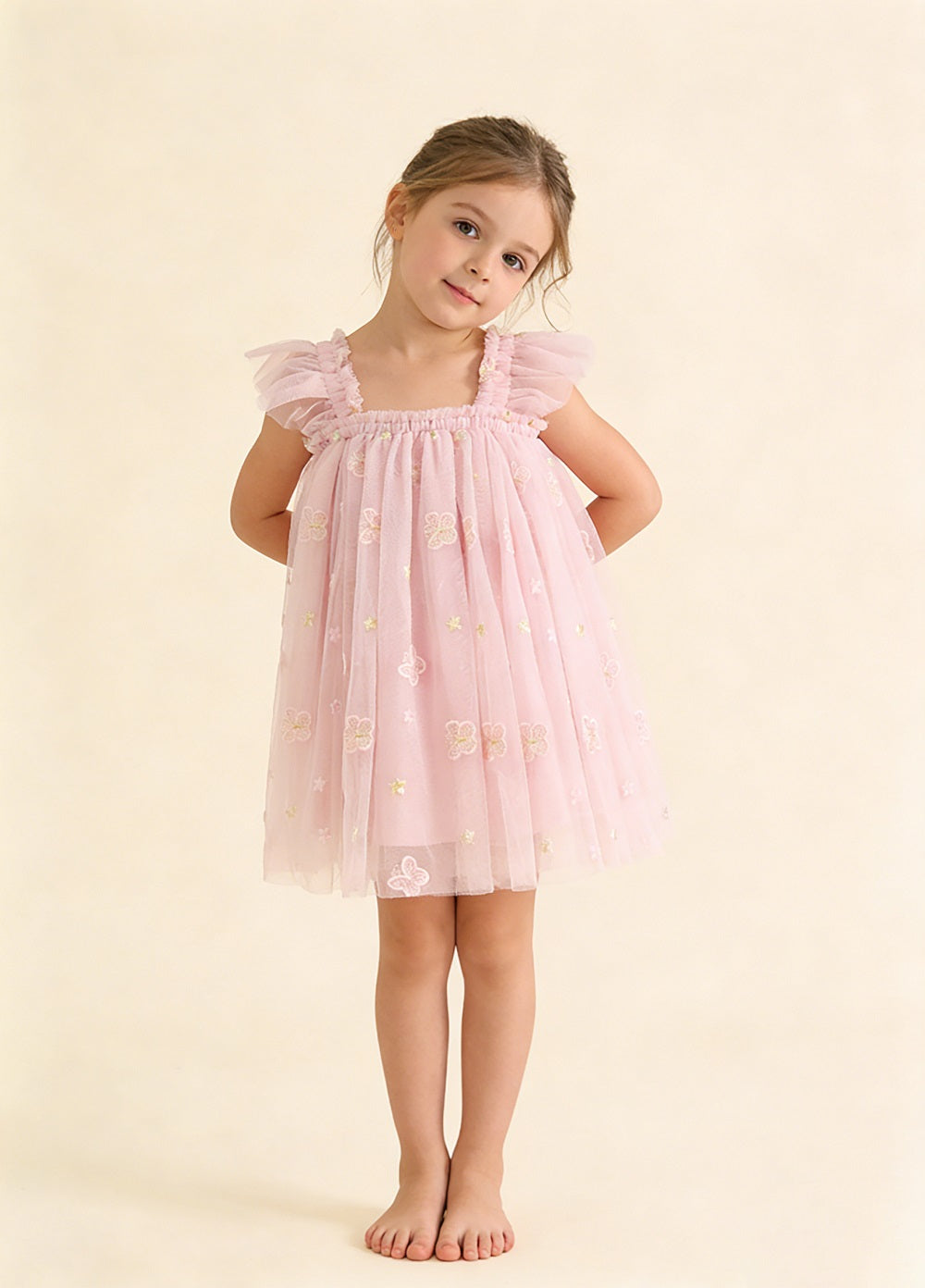 Girls' Butterfly-Embroidered Spaghetti-Strap Princess Dress