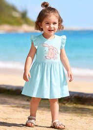 Girls Cotton Bunny Flutter Sleeve Dress