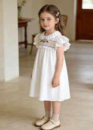 Girls Sweet Floral Embroidered Ruffled Dress