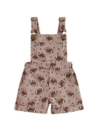 Girls Bow Print Denim Overall Shorts