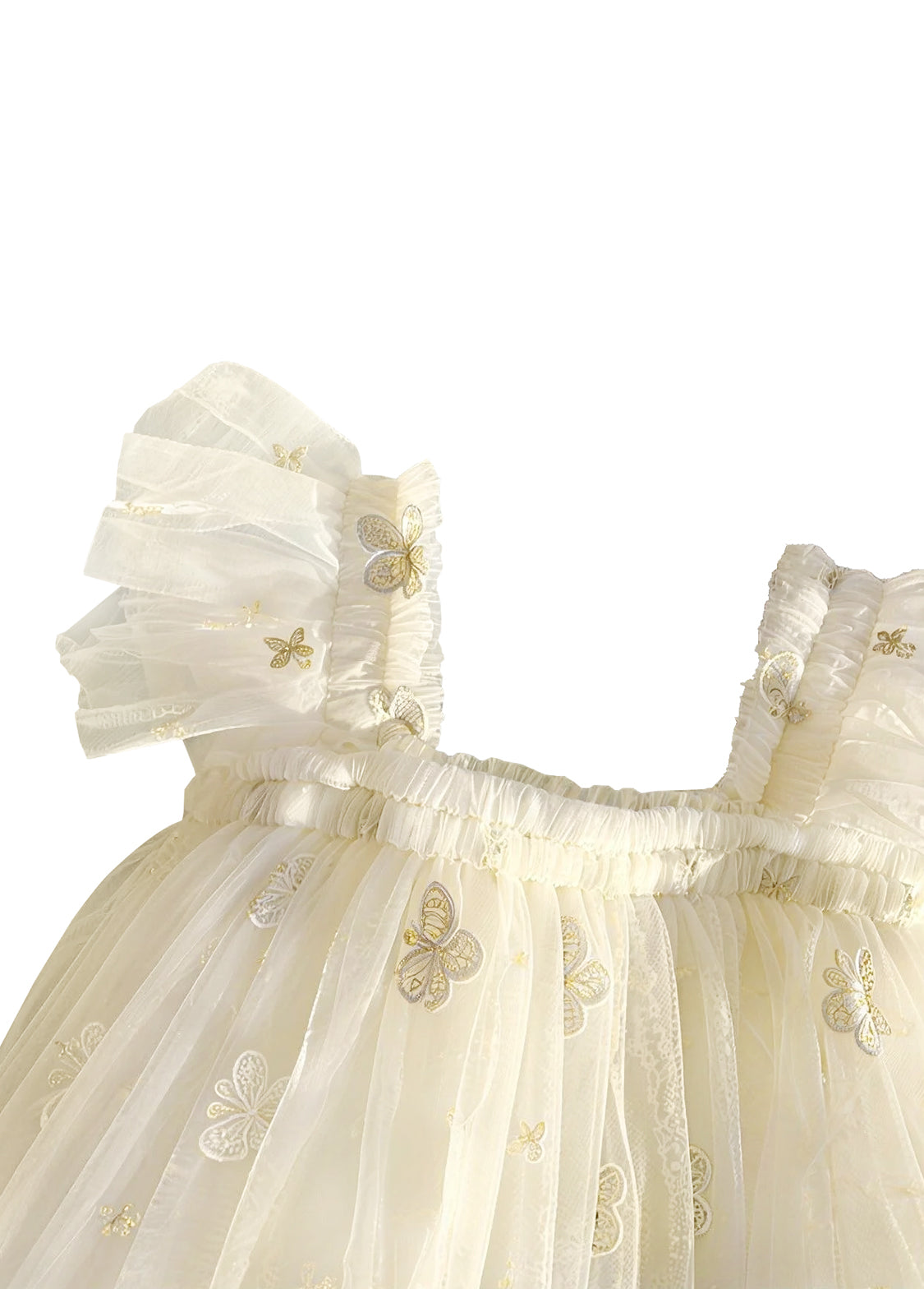 Girls' Butterfly-Embroidered Spaghetti-Strap Princess Dress