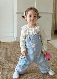 Baby Girl Casual Floral Embroidered Overalls