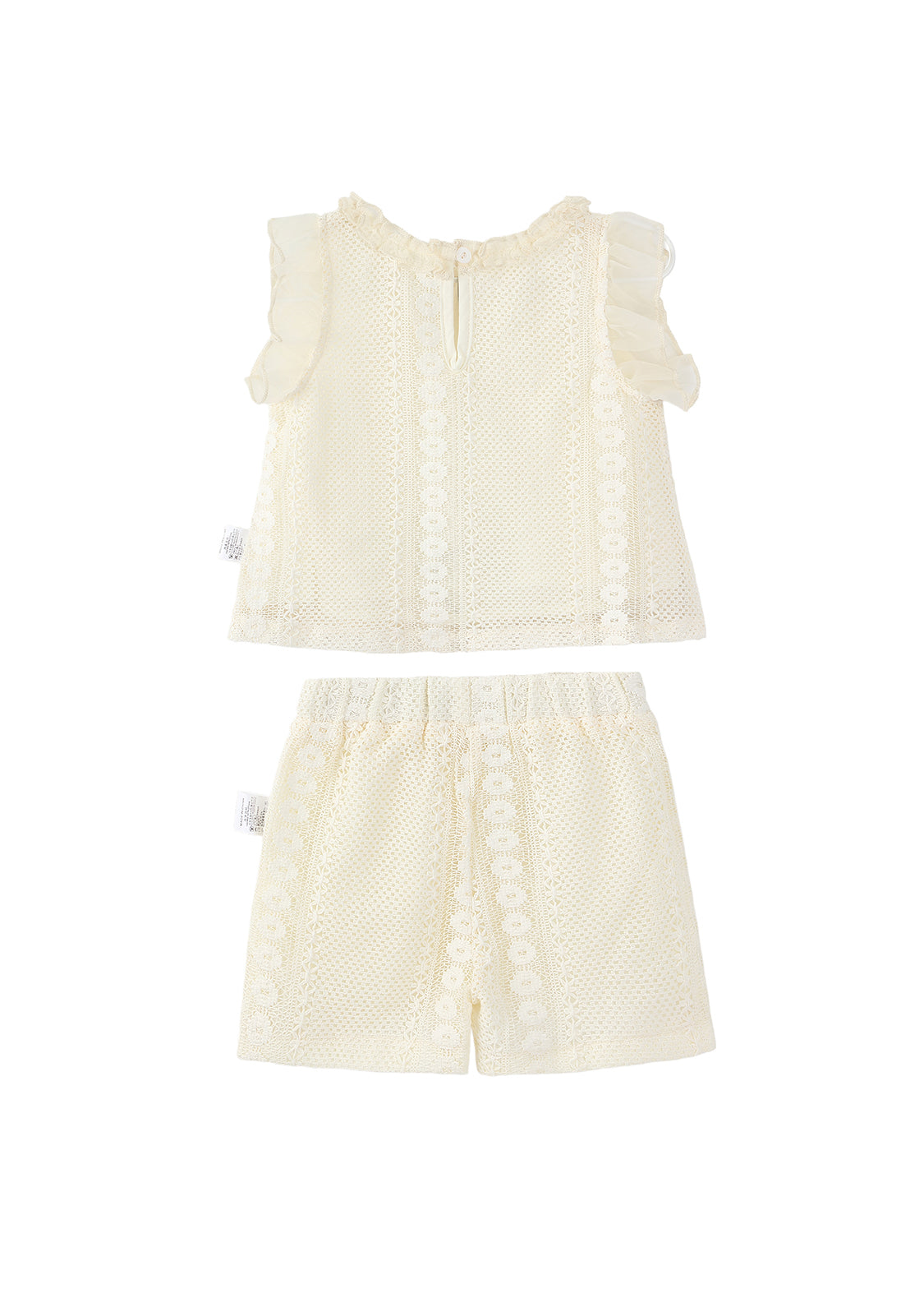 Girls' Lightweight Two-Piece Set: Top with Flutter Sleeves and Openwork Floral Design, and Trousers