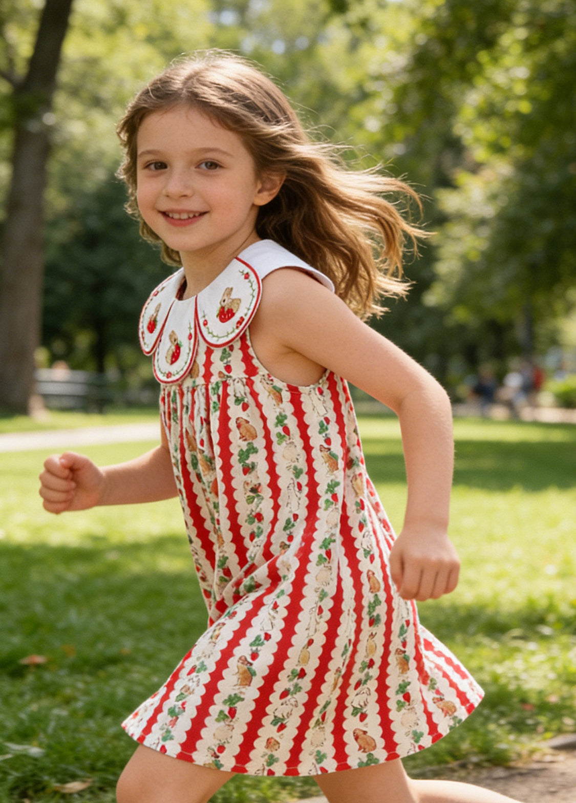 Girls Cute Bunny Carrot Print Petal Collar Dress