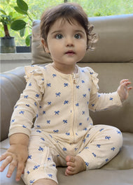Baby Bow Print Cotton Zipper Romper