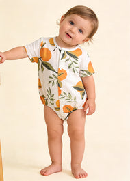 Baby Girl's Bamboo Fiber Short-Sleeve Romper — Orange Print