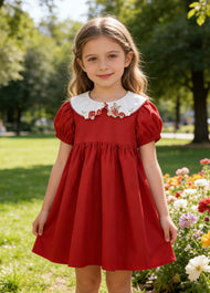 Girls Cotton Easter Bunny Embroidered Dress