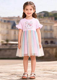 Girls Cotton Bunny Rainbow Tulle Dress