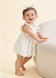Toddler Girl Soft Cotton Floral Dress with Headband
