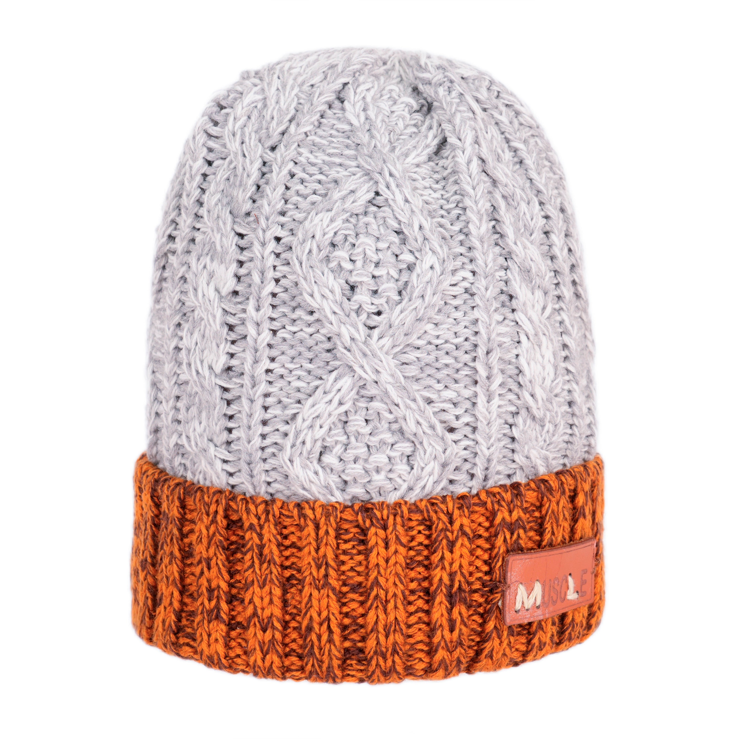 Two-Tone Cable Knit Beanie Hat