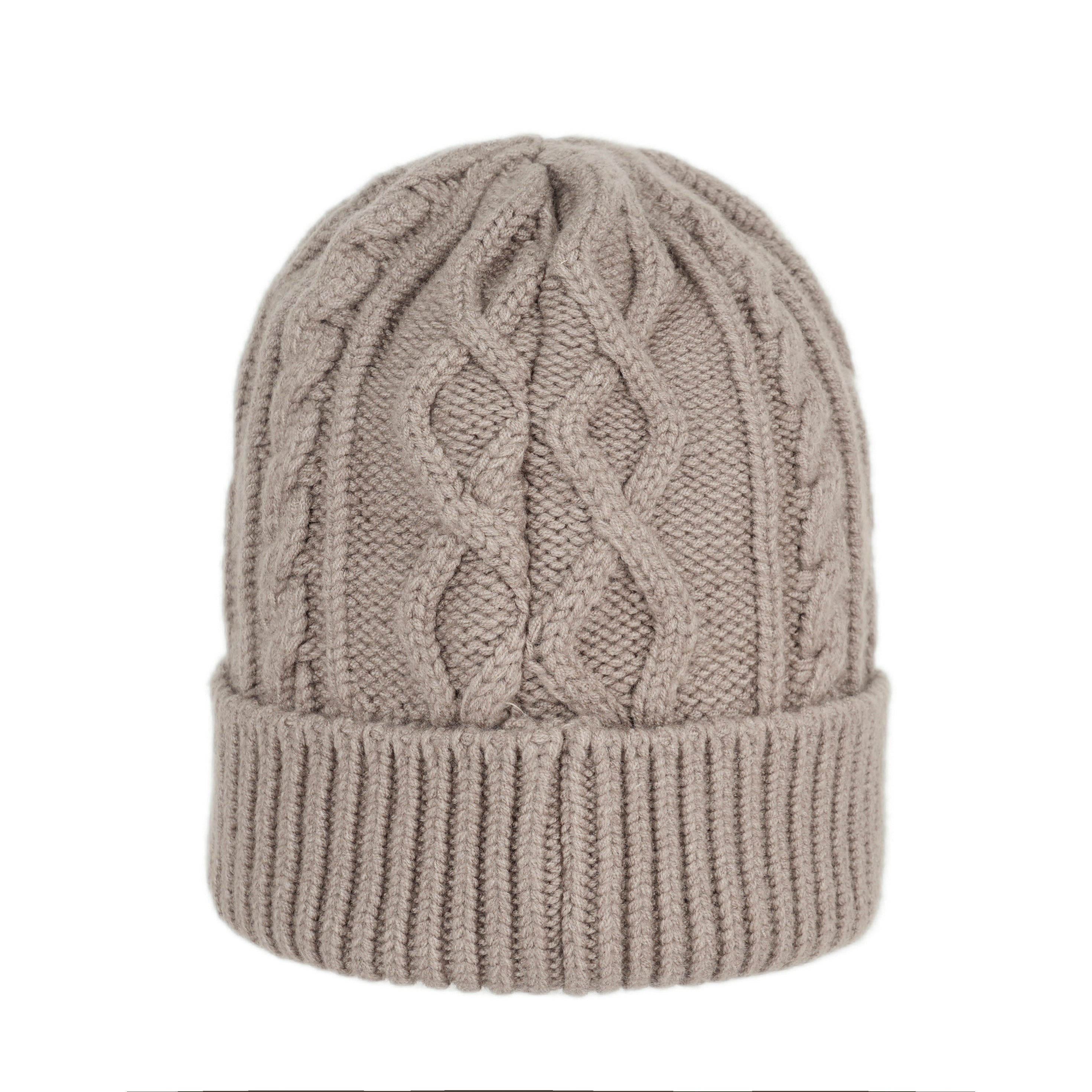 Grey Cable Knit Bear Beanie Hat