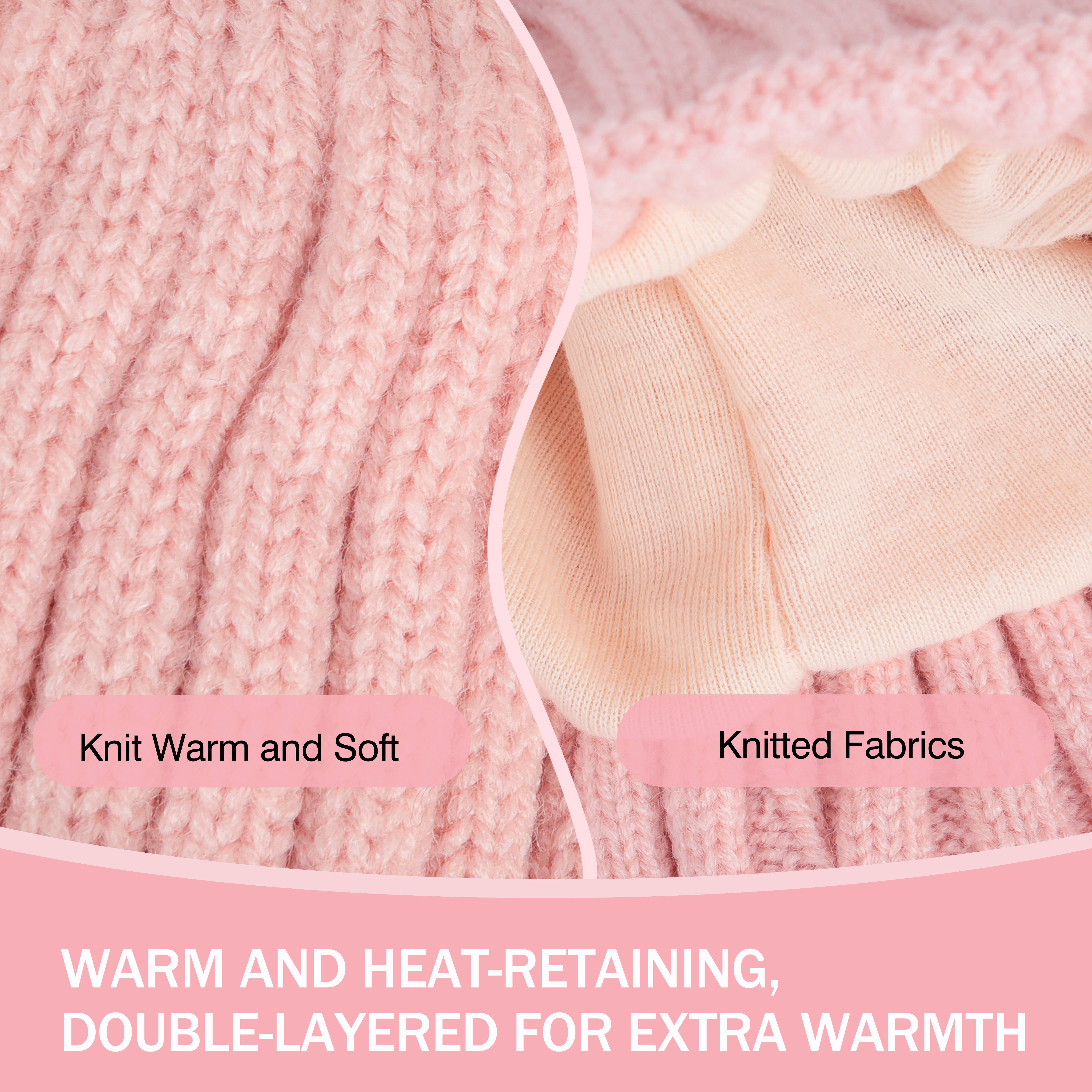 Pink Bear Pom Pom Knit Beanie Hat