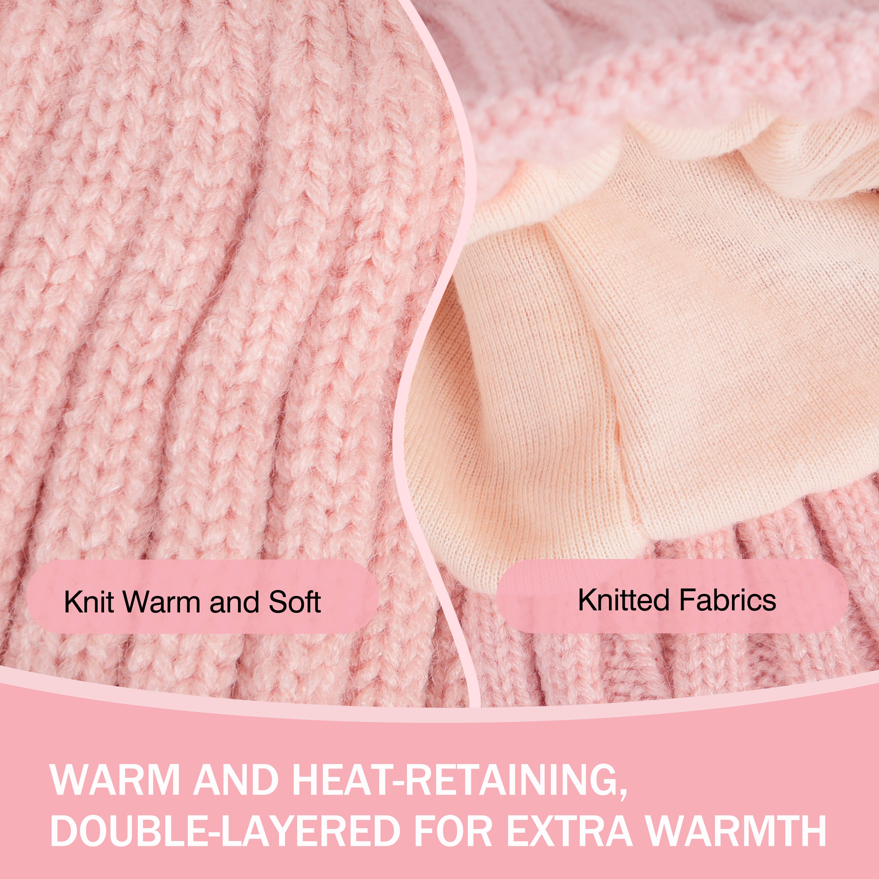 Pink Bear Pom Pom Knit Beanie Hat