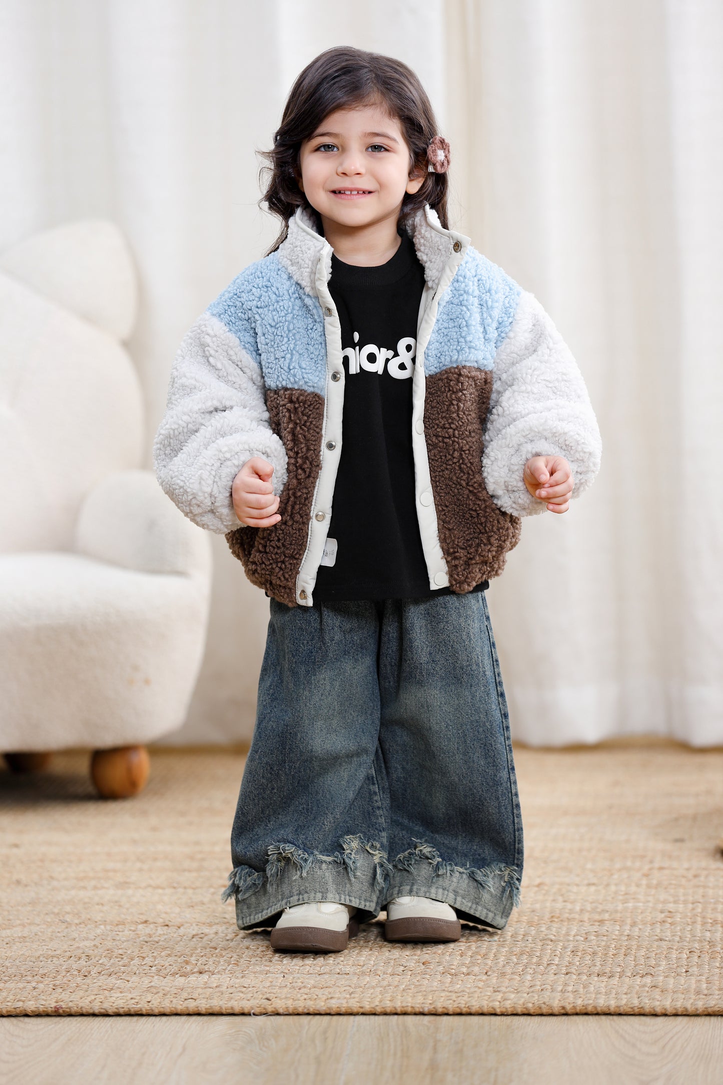 Color Block Sherpa Fleece Zipper Kids Jacket