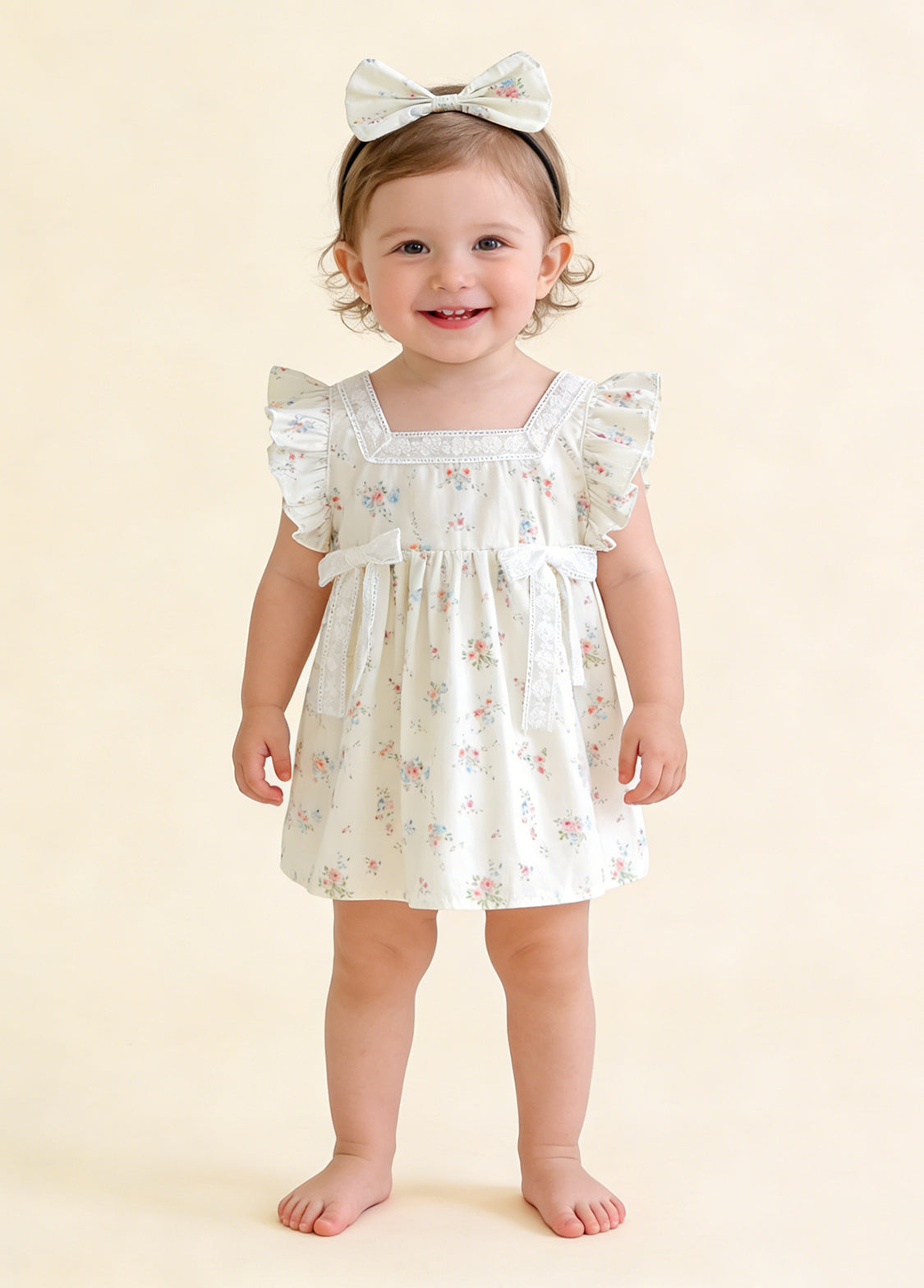 Toddler Girl Soft Cotton Floral Dress with Headband