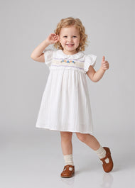 Girls Sweet Floral Embroidered Ruffled Dress
