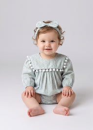 Baby Girls Sweet Floral Pom Poms Romper With Hairband