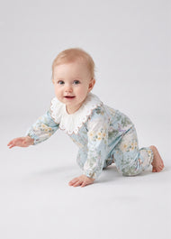 Baby Girls Cute Bamboo Fiber Floral Cartoon Print Dollar Collar Romper