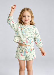 Kids Cotton Music Print Lounge Set