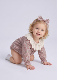 Baby Girls Retro Floral Dollar Collar Romper With Hairband