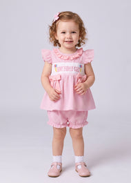 Baby Girls Pink Striped Ruffled Bow Top And Lantern Pants Set