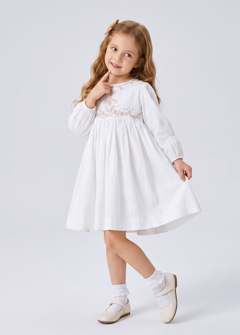 Girls Elegant Embroidered Long-sleeved Princess Dress