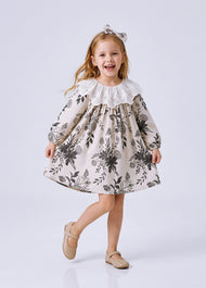 Girls Sweet Floral Dollar Collar Dress With Headband