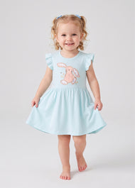 Girls Cotton Bunny Flutter Sleeve Dress