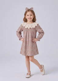 Girls Sweet Floral Dollar Collar Dress With Headband