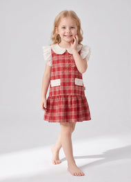 Girls Plaid Lace Trim Cotton Dress