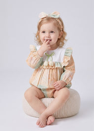 Baby Girls Retro Floral Ruffle Romper With Hairband