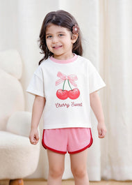 Girls Cherry Print Cotton Stretch Two-Piece Outfit