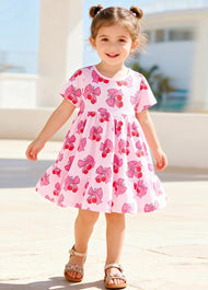 Girls Sweet Bow-print Short-sleeved Dress