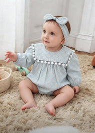 Baby Girls Sweet Floral Pom Poms Romper With Hairband