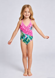 Girls' One-Piece Swimsuit: Ruffled, Leaf-Print Bathing Suit & Beachwear