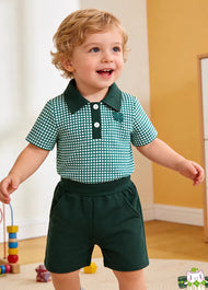 Boy St. Patrick's Day Plaid Print Short-sleeved Polo And Shorts Set