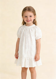 Girls Sweet Retro Three-dimensional Floral Embroidered Puff Sleeve Dress