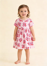Girls Sweet Bow-print Short-sleeved Dress