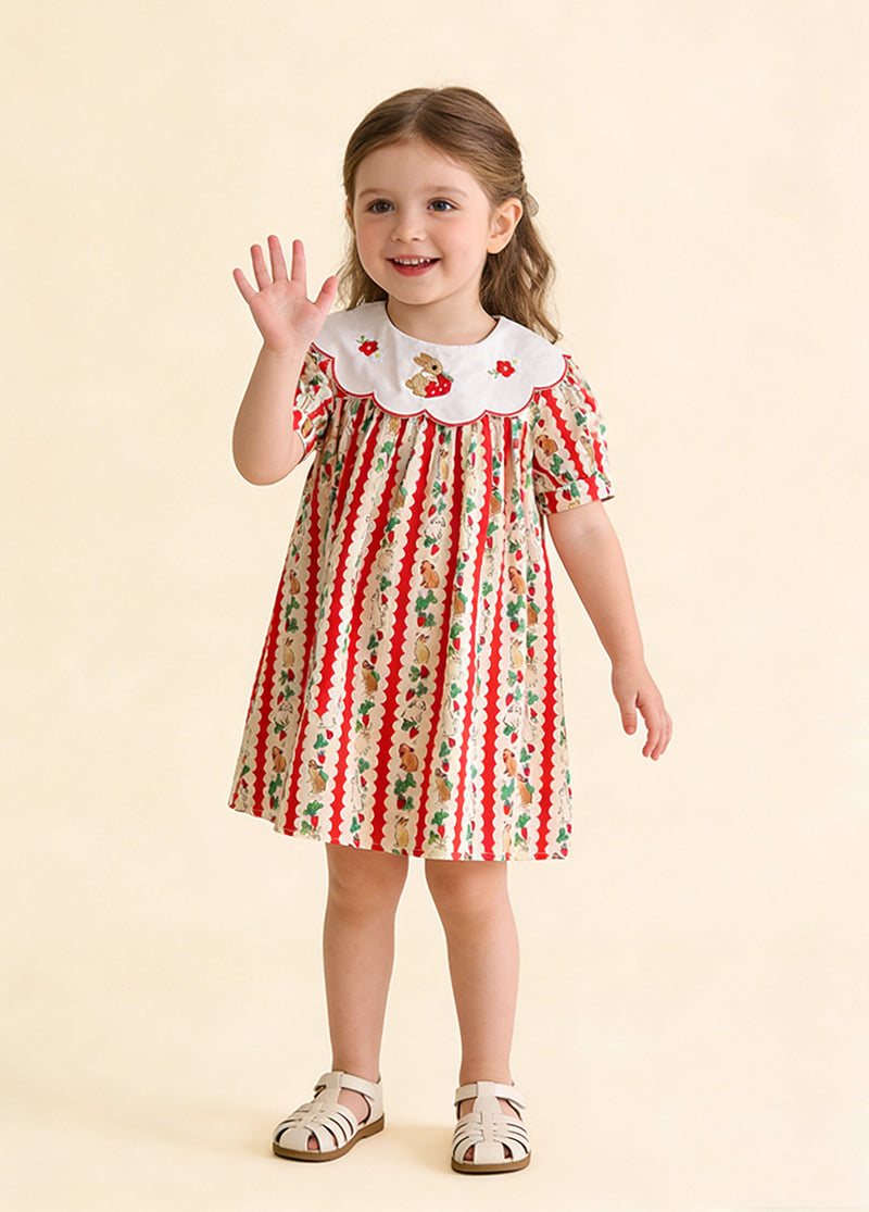 Girls Cute Bunny Carrot Print Dollar Collar Dress
