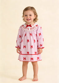Girls Cute Bow-print Long-sleeved Dress