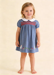 Girls Cute Cartoon Embroidered Dollar Collar Dress