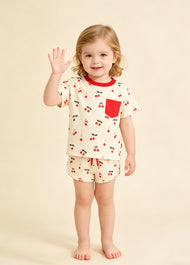 Girls Cherry Print Cotton Lounge Set