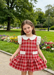 Girls Plaid Lace Trim Cotton Dress