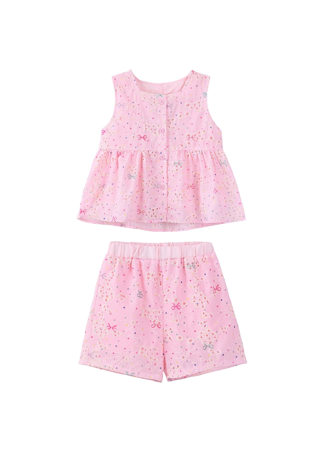 Girls Sleeveless Cotton Blend Top and Shorts Two-Piece Set