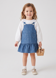 Girls Cotton Denim Pinafore Dress Set