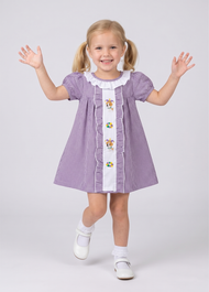 Girls Embroidered Plaid Short Sleeve Dress